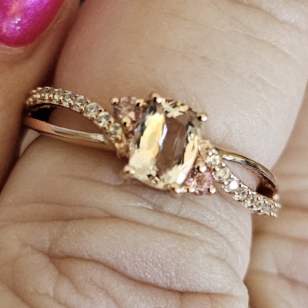 Sz 6.25, Morganite, Zircon, Pink Tourmaline, 925 Silver, Rose Gold Vermeil, NWT
